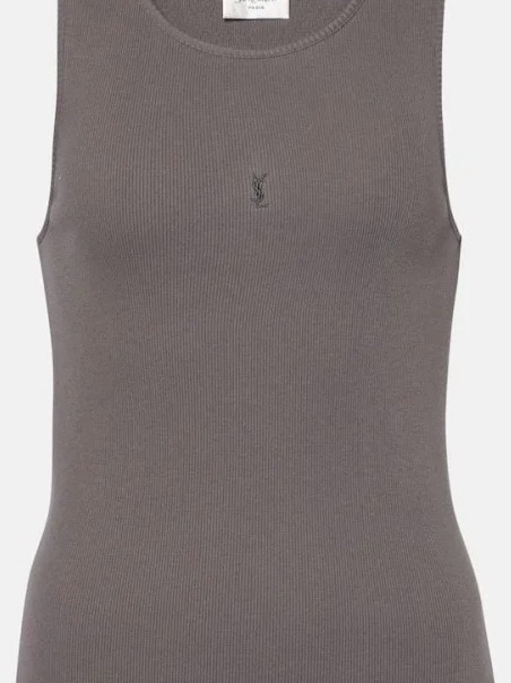 Saint Laurent Cassandre Ribbed Knit Tank Top in Gray